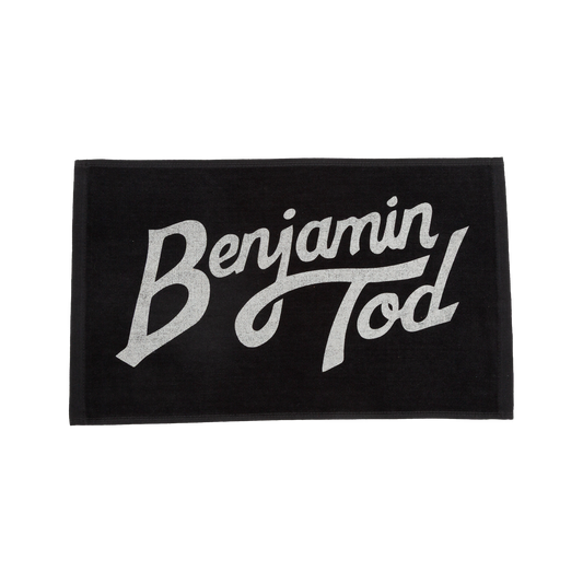 Benjamin Tod logo printed on a towel