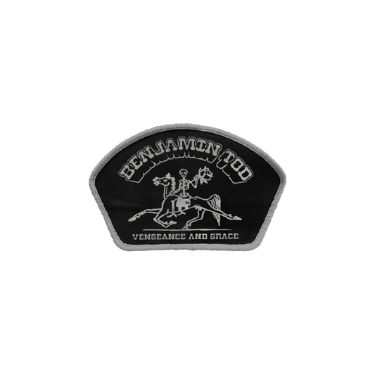 Vengeance and Grace Patch with Benjamin Tod text and skeleton on a horse