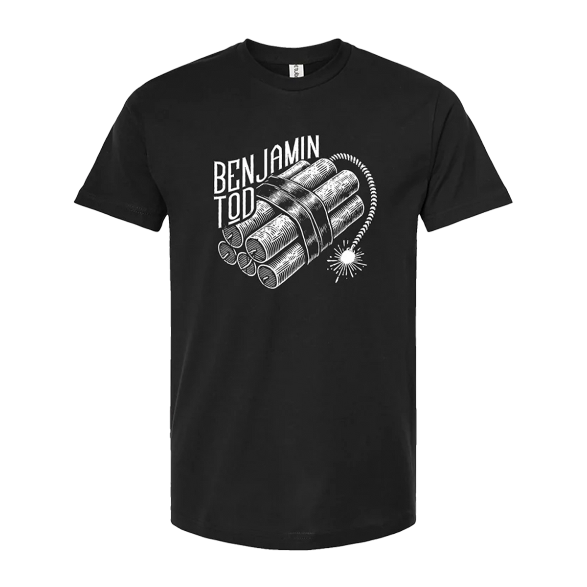 Benjamin Tod dynamite graphic on the front of a black tee