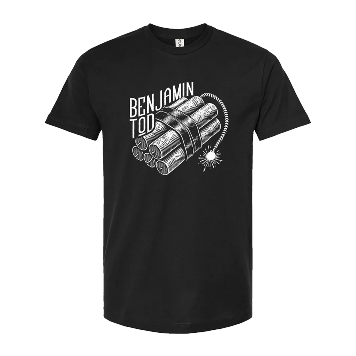 Benjamin Tod dynamite graphic on the front of a black tee