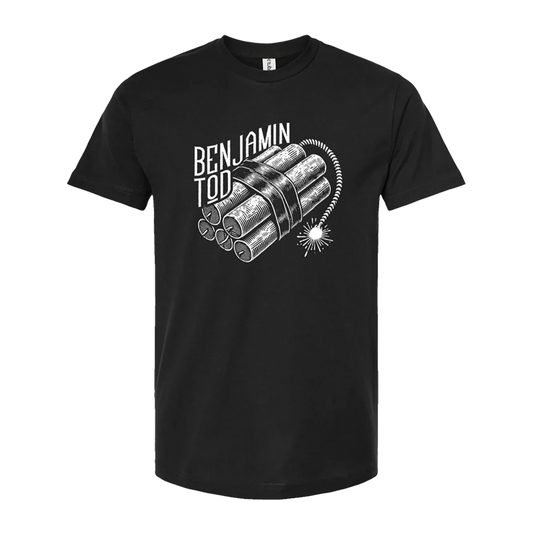 Benjamin Tod dynamite graphic on the front of a black tee