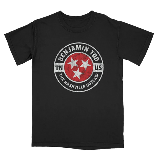Benjamin Tod The Nashville Outlaw tee with Tennessee stars on the front in a circle graphic